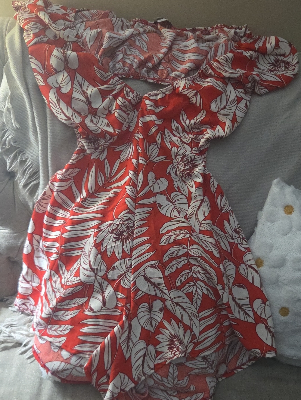 Red Floral Off-Shoulder Jumpsuit Romper
